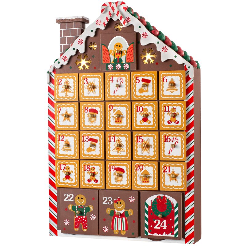 The Seasonal Aisle PreLit Wooden Gingerbread Advent Calendar Wayfair